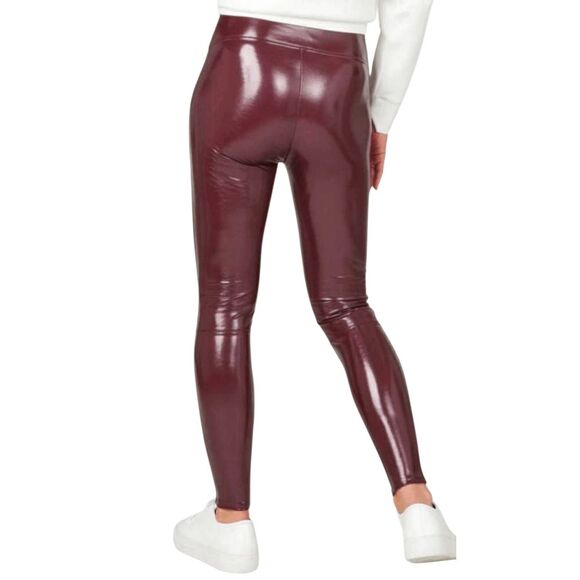 NWOT SPANX Faux Patent Leather Leggings In Burgundy Size Med - Picture 3 of 3
